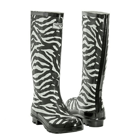 Women's Rainboots, Rubber Tall Rain boots, RB-1401, Zebra, size 5 - Picture 1 of 4